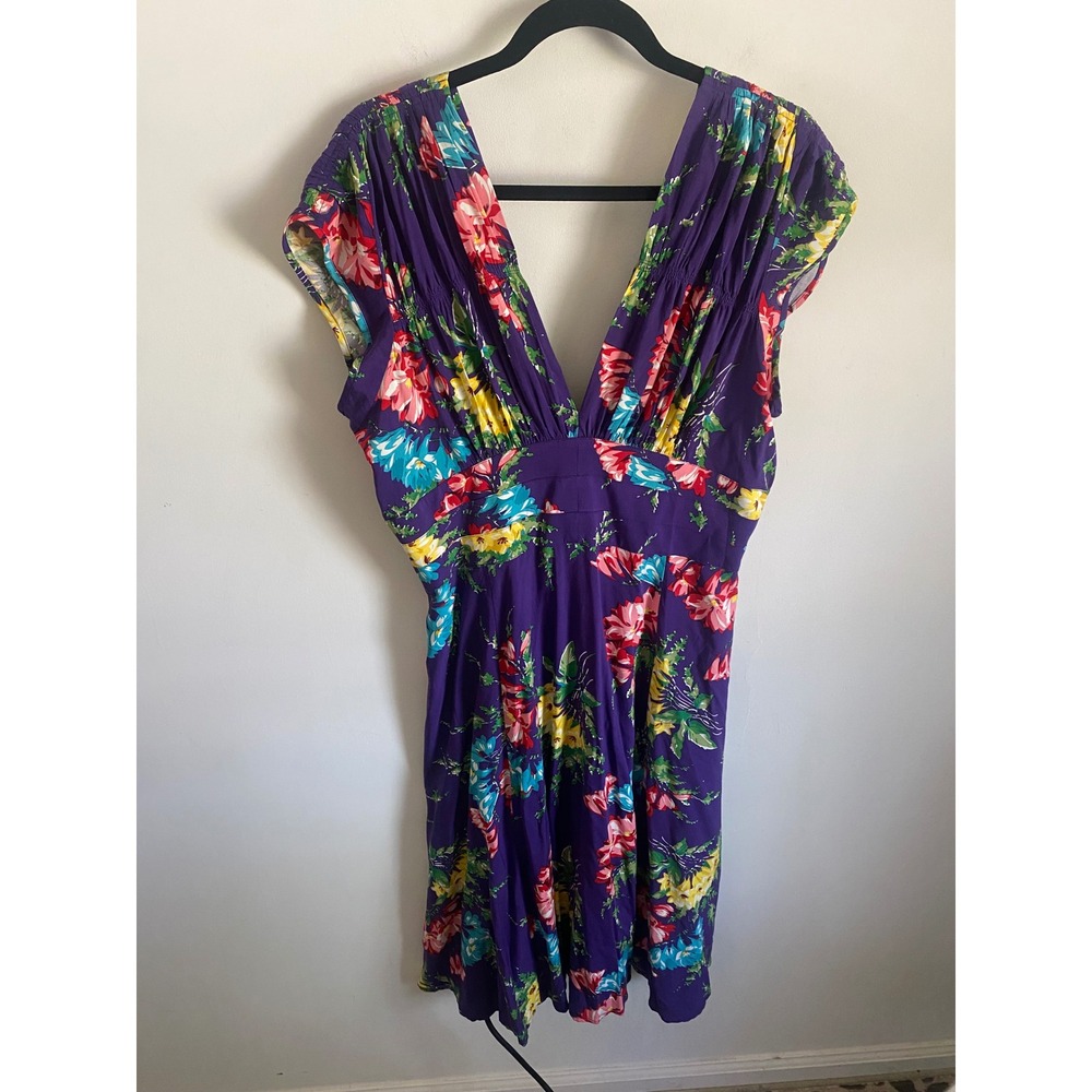 Trashy Diva Candice Gwinn 1940s Dress Bold Bouquet Purple Floral Rayon 14 NWT